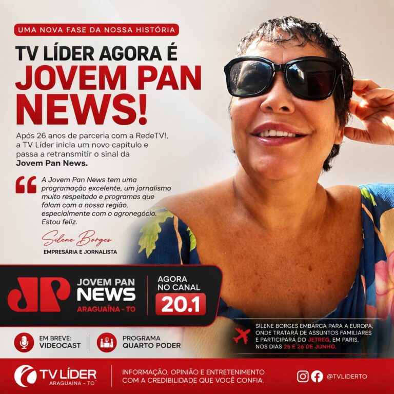 TV Líder Araguaína encerra parceria de 26 anos com RedeTV! E passa a transmitir Jovem Pan News:
