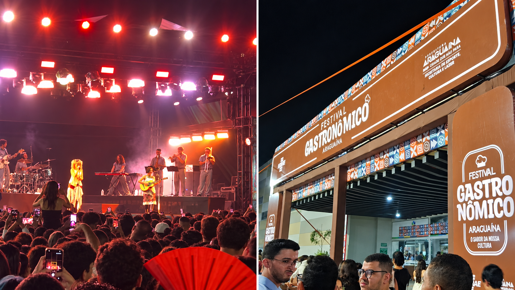 Tela dividida do Show da ANAVITÓRIA e entrada do festival gastronômico
